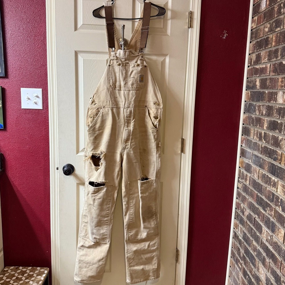 Carhartt RO1 BRN Men's Thrashed Trashed Overalls Ripped Distressed Size 38x34